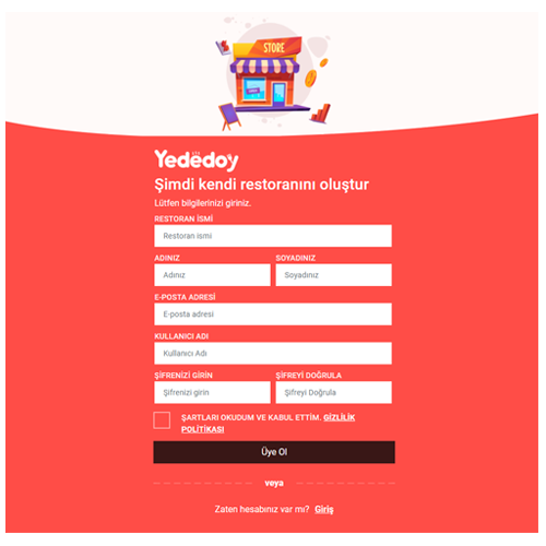 Partner Dijifis Online Yemek Sipariş Sistemi Kaydı